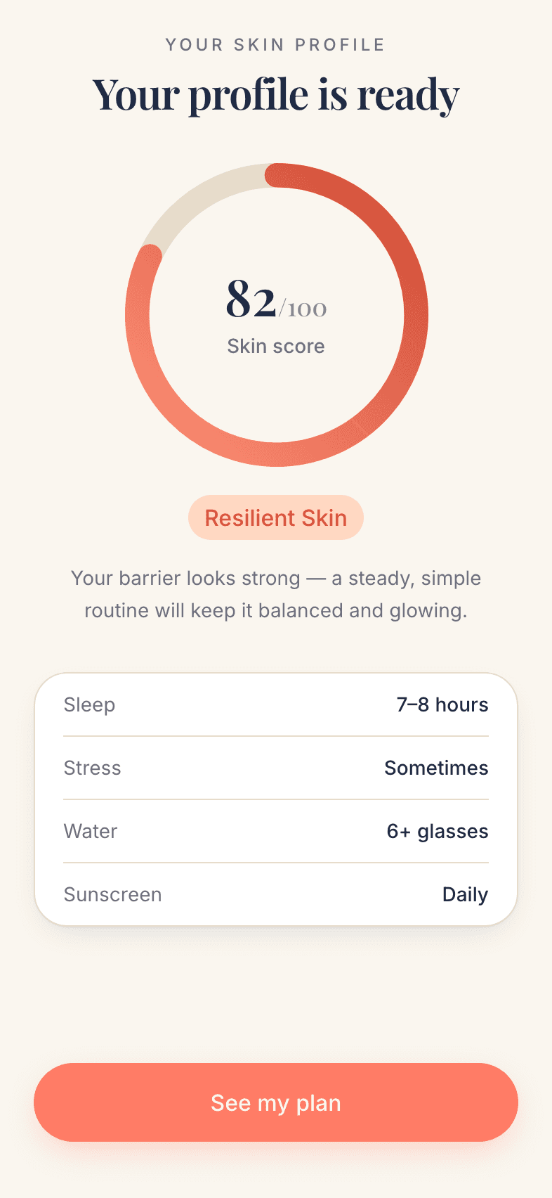 Rituelle skin-score result screen